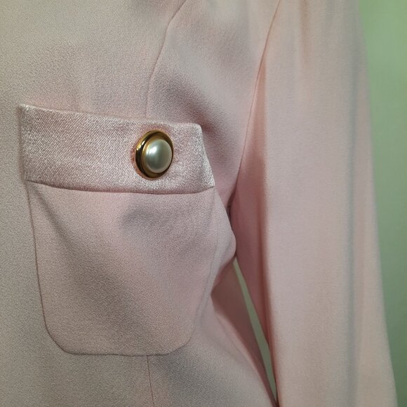 Vintage 80s Albert Nipon Button Front Sheath M Pink Elegant Mid Length Day Dress - Picture 4 of 12